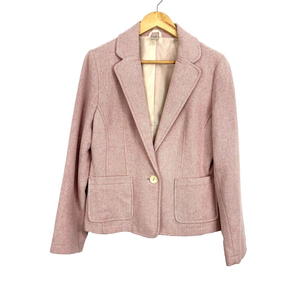 VTG Old Navy Size L Wool Blend Pink Herringbone  Lined Blazer Jacket